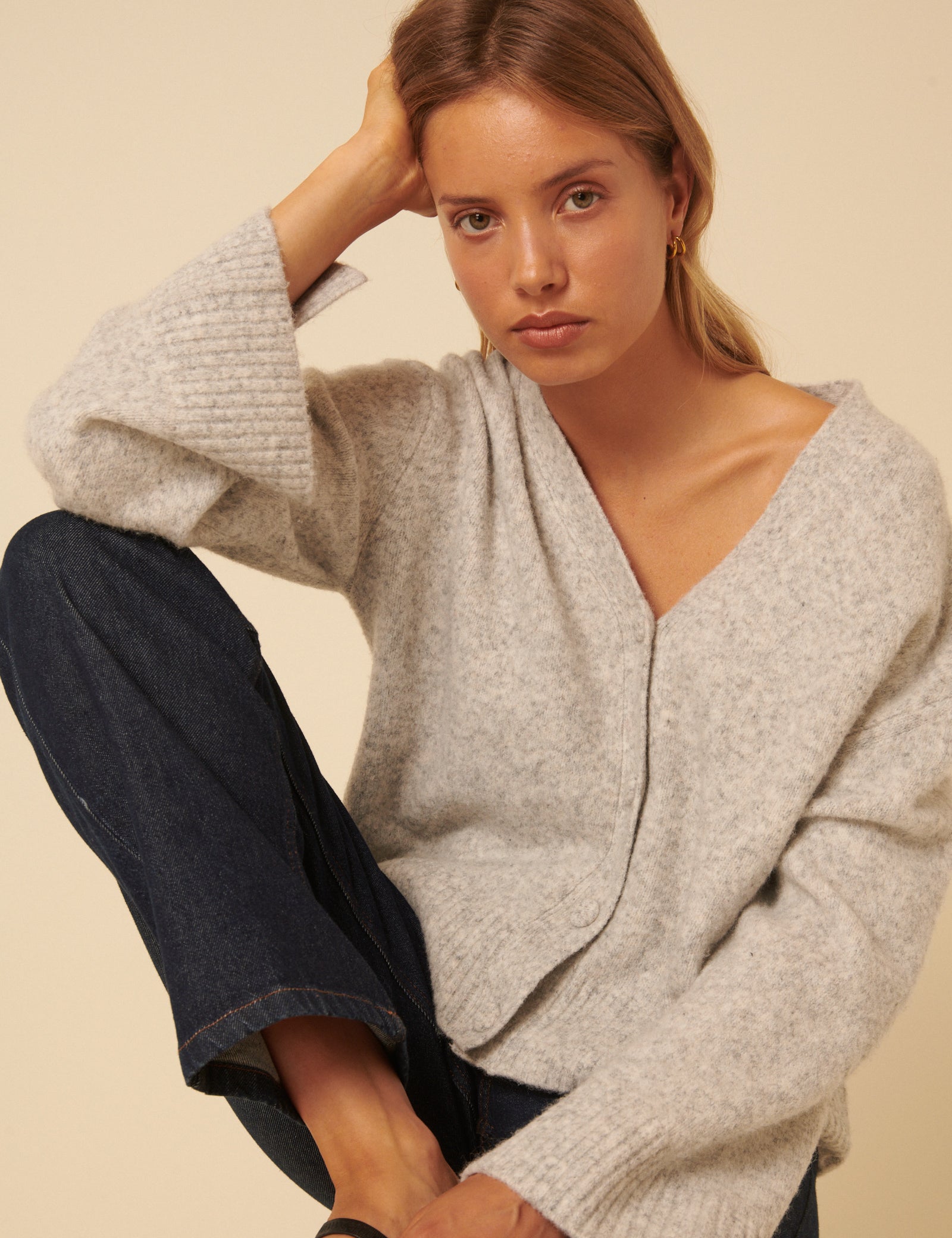 Secondary image of Light Grey V-Neck Cardigan